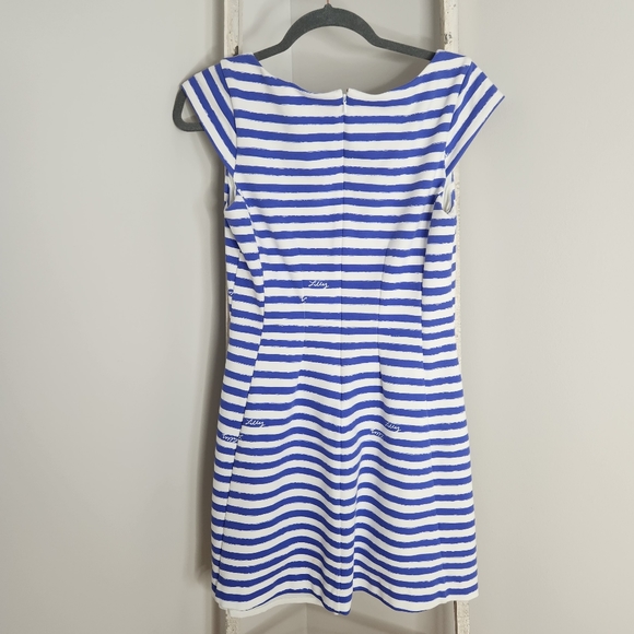 Lilly Pulitzer dress womens Medium iris blue white stripe Brielle fit flare - Picture 6 of 7